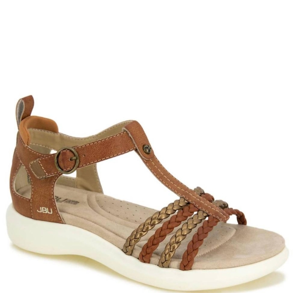 JBU Braided Strappy Sandal in Brown and Tan
